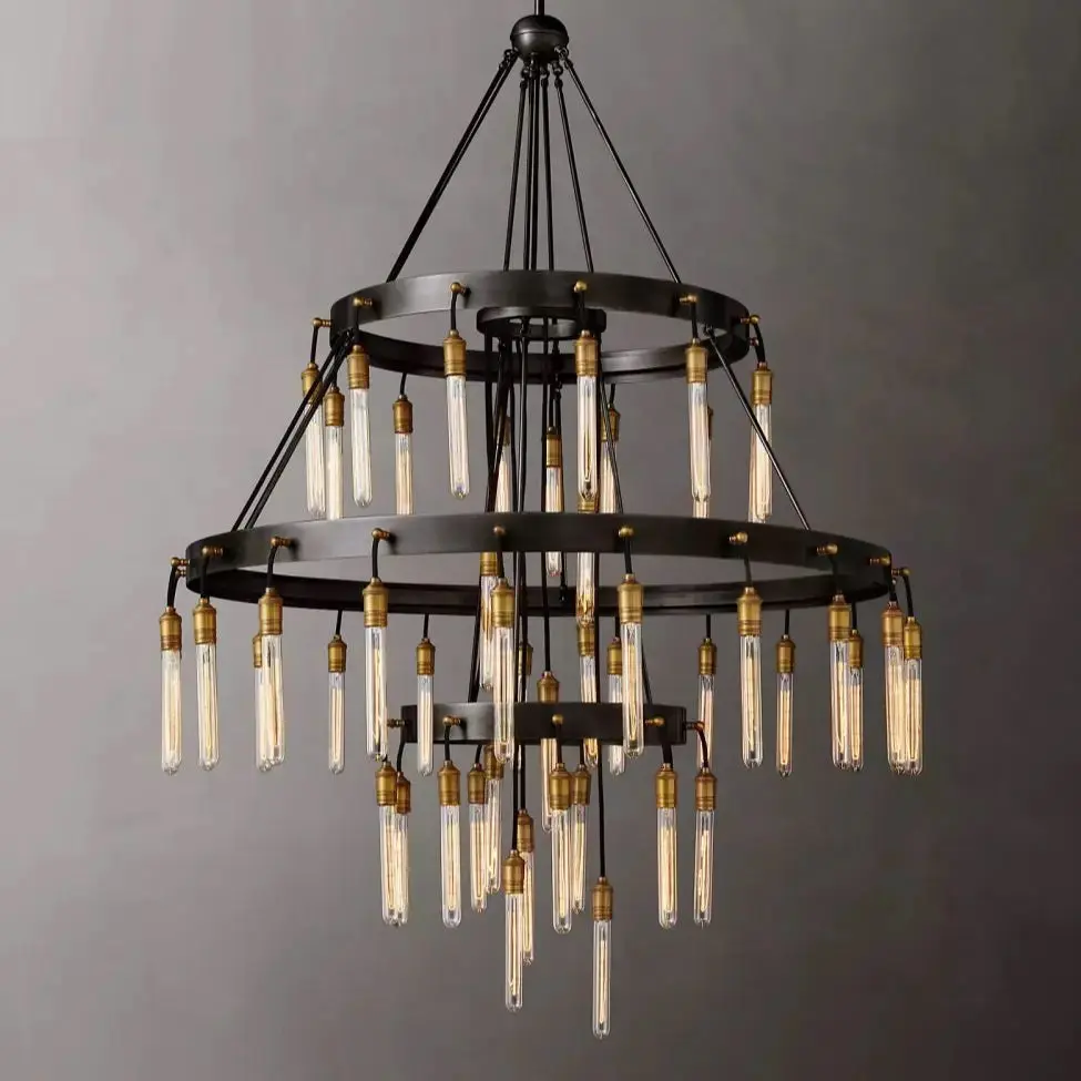 Vintage Round 3 Tier Metal Axis Pendant Chandelier - Image 3