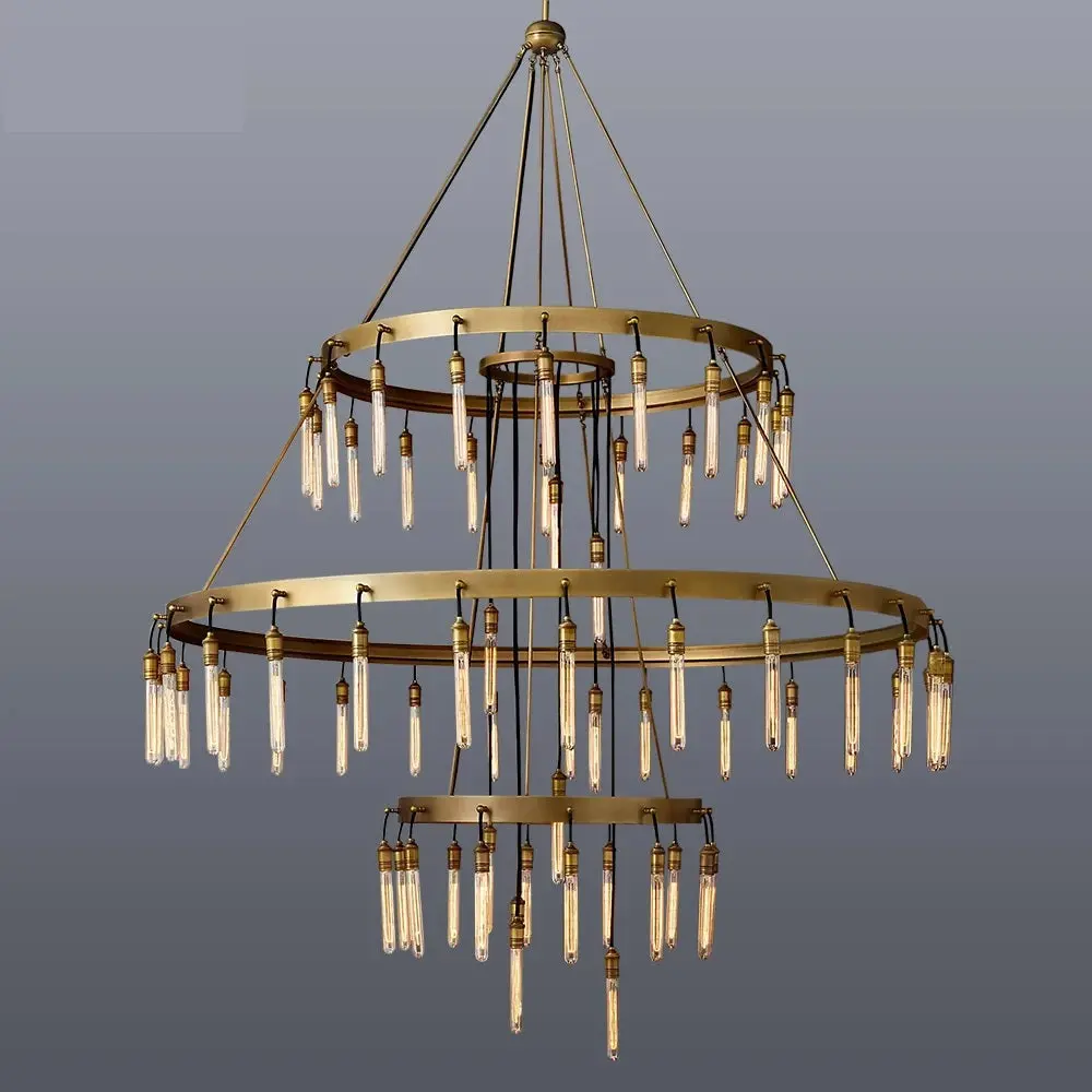 Vintage Round 3 Tier Metal Axis Pendant Chandelier - Image 4