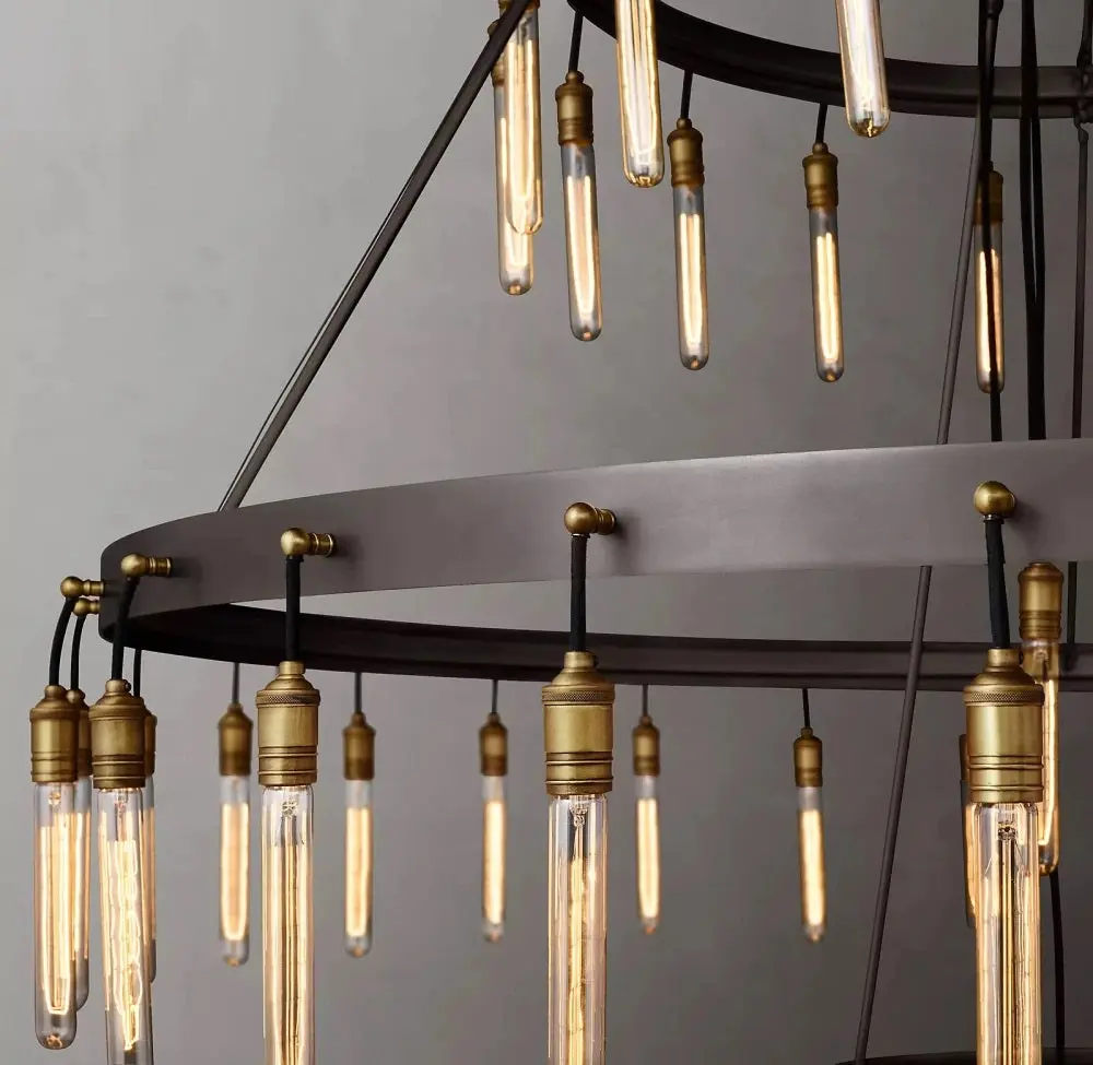 Vintage Round 3 Tier Metal Axis Pendant Chandelier - Image 5