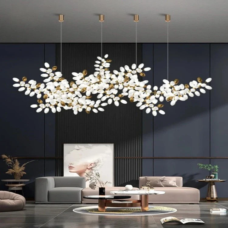 White and Gold Leaf Chandelier for Living Room - Image 3