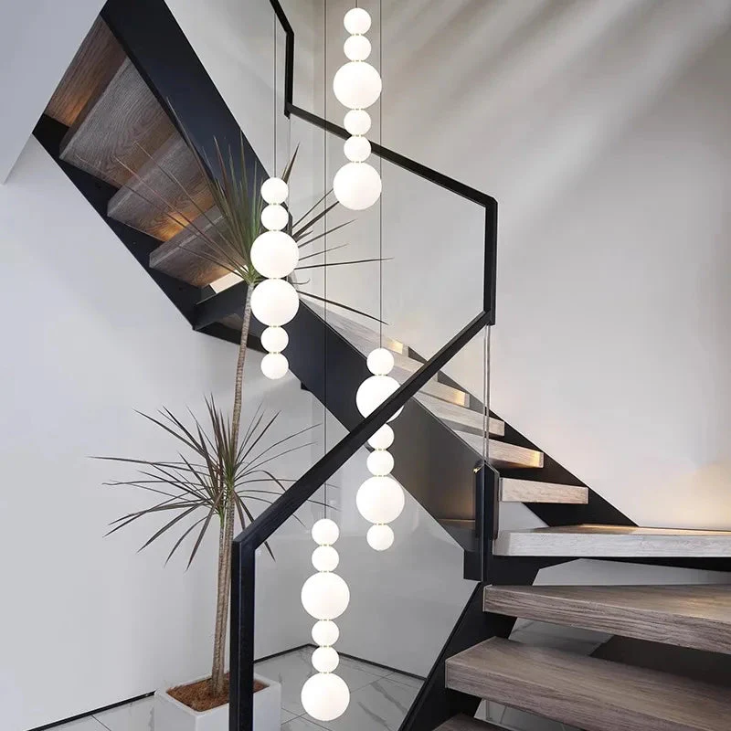 White Multi Globe Pendant Light for Staircase & High Ceiling - Image 3