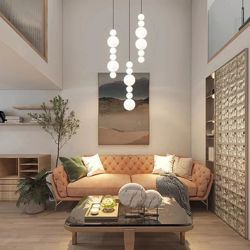 White Multi Globe Pendant Light for Staircase & High Ceiling - Image 5