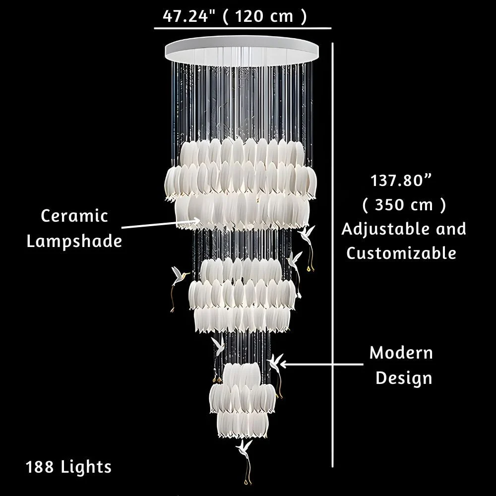 Yina White Ceramic Tulip Chandelier For Staircase - Image 7